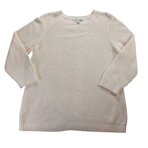 Christopher &‎ Banks Cream Knit Sweater 3/4 Sleeve Textured Chevron Pattern L